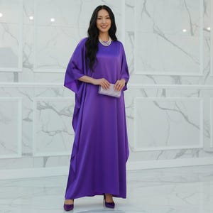 kaftan silk summer dress, formal kaftan royal purple, custom length long sleeves kaftan beach dress wedding, gift for her, resort caftan image 4