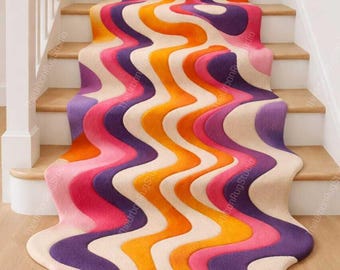 Abstract Wavy Wool Stair Runner | Hand-Tufted Modern Rug