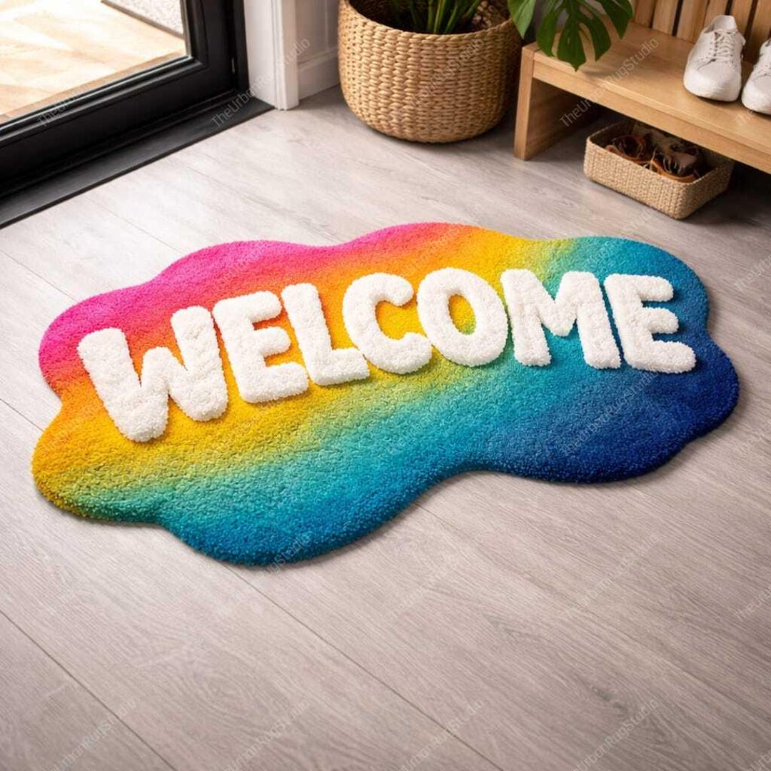 Welcome Rug Patterns Rainbow Welcome Rug | Plush Irregular Doormat | Modern Rugs - Etsy