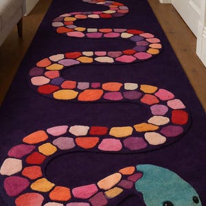 Hand Tufted Colorful Snake Runner Rug – Modern Artistic Floor Decor