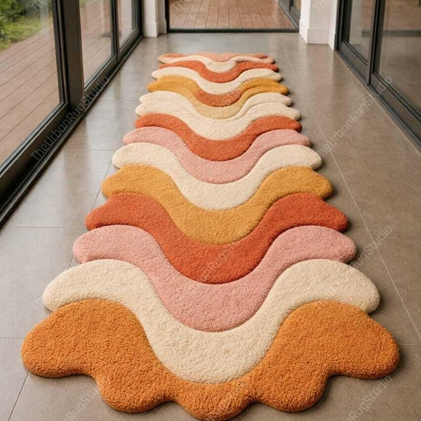 Hand Tufted Wavy Runner Rug | Boho Pastel Hallway Decor