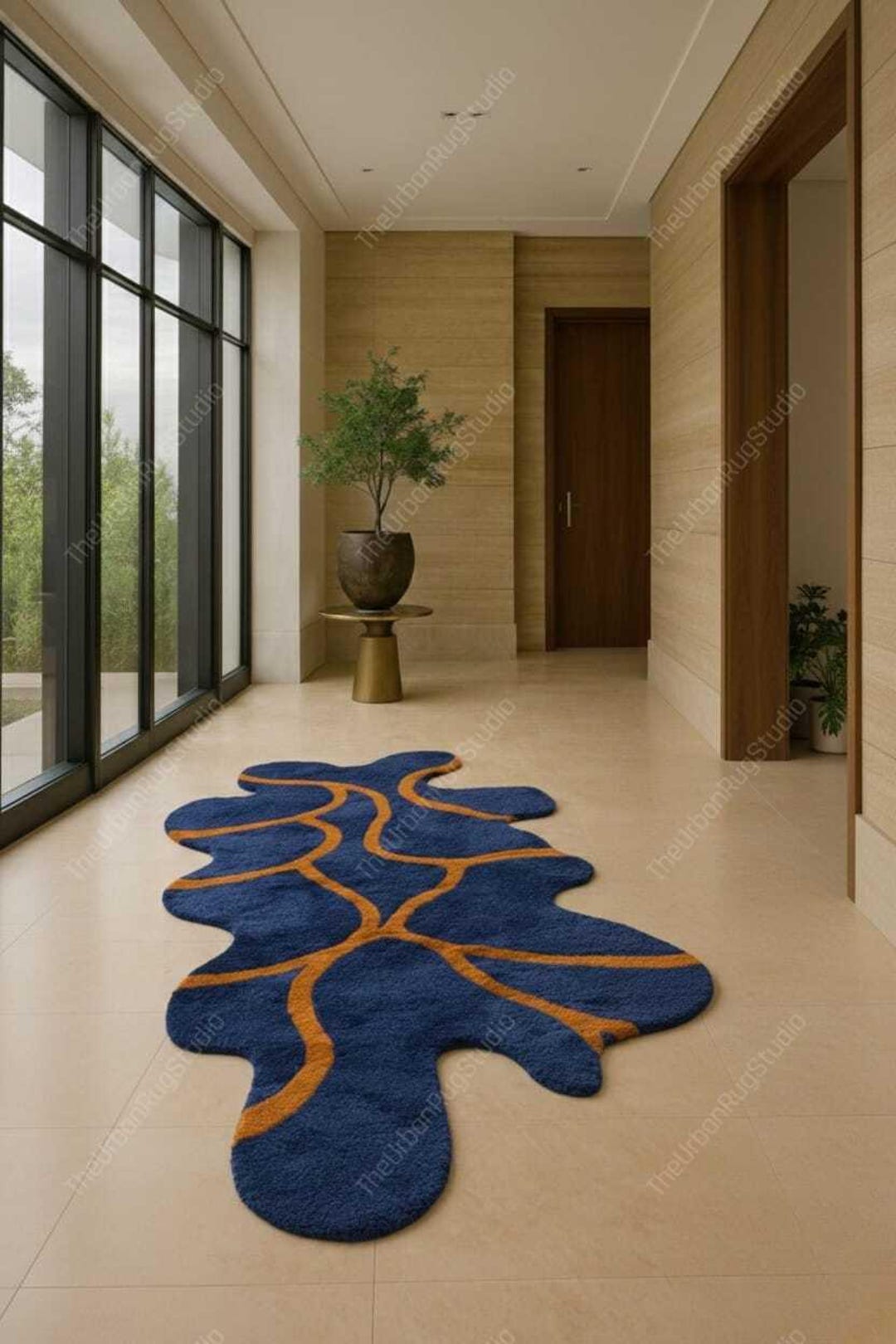 Hand Tufted Wool Rug | Blue Abstract Irregular Designer Carpet - Etsy