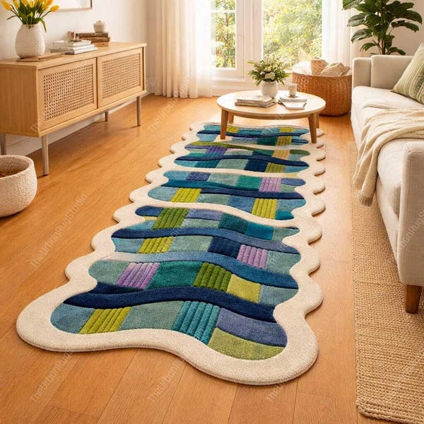 Hand Tufted Abstract Runner Rug | Irregular Wavy Shape, Modern Carpet