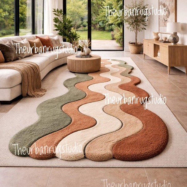 Irregular Wavy Runner Rug – Modern Tufted Abstract Boho Carpet