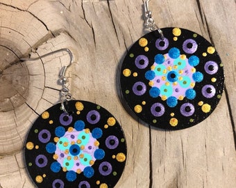 Dotty Bling Earrings - blue/purple/gold