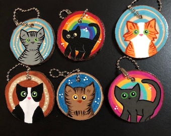 Kitty Key chains, Cat Key Chains, Cat Zipper Pulls, Cat Backpack Decor, hand painted key chains for women, hand painted cats,