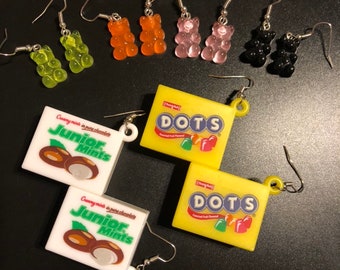 Gummy Bear Earrings, Novelty Candy Earrings, Dangle Earrings, Earrings for teens, Earring for women, Junior Mint Earrings, Dots Earrings