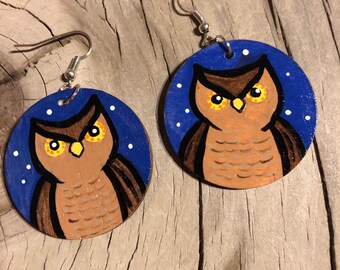 Owl Earrings - Dark Blue