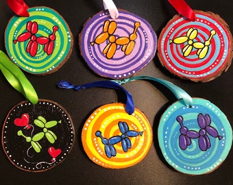 Set of Six, Rainbow Balloon Dog Ornaments