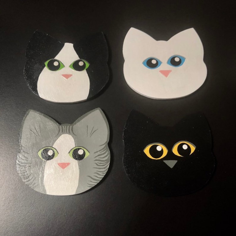 Cat Face Coasters Hostess Gifts Gifts for Kitten Lovers Hand Painted Feline Art