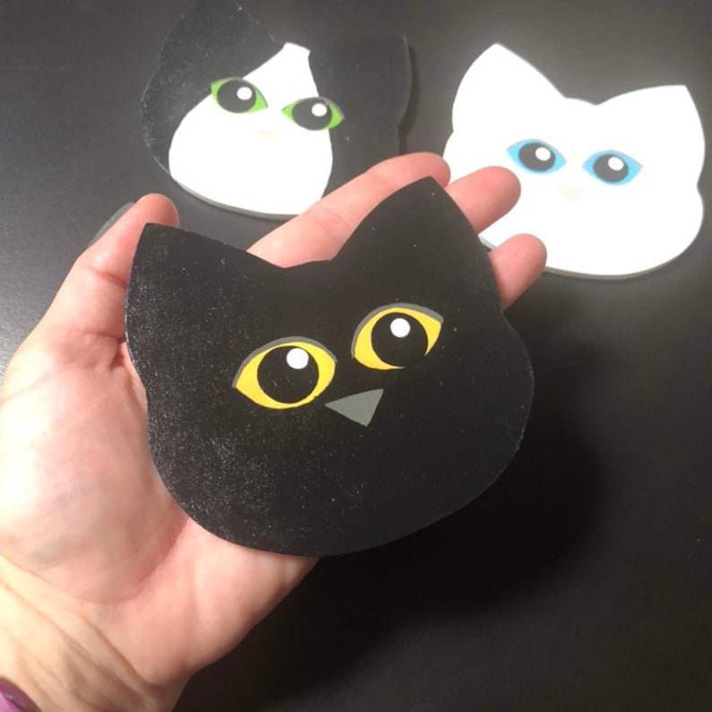 Cat Face Coasters Hostess Gifts Gifts for Kitten Lovers Hand Painted Feline Art