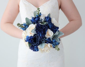 Navy Blue and Cream Brides Bouquet - Ships the Next Day - ID#86