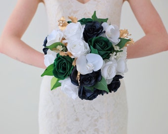 Green and Navy Bouquet Brides Bouquet - Ships the Next Day - ID#508