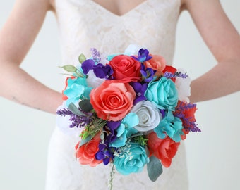 Coral and Turquoise Bouquet - Ships the Next Day - ID#514