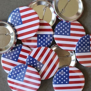 2 Inch American Flag Pin Back Buttons (Set of 12)