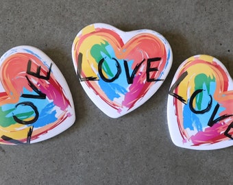 Painted Heart Love Button/Magnet (Set of 3)