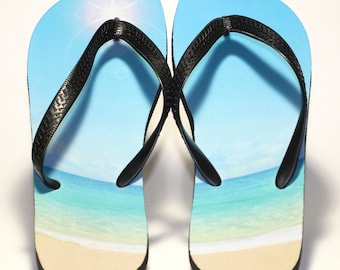 Beach Flip Flops: Rubber Sole, Black or Gray Strap