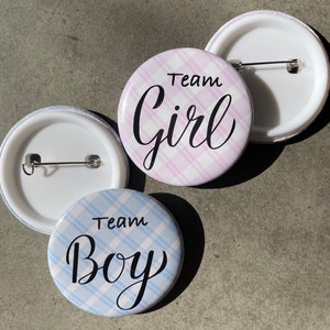 Team Boy Team Girl Gender Reveal Button Pin Backs 1 Set (12)