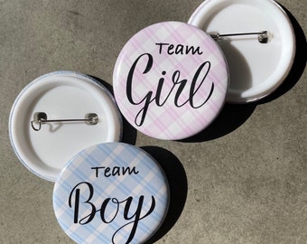 Team Boy Team Girl Gender Reveal Button Pin Backs 1 Set (12)