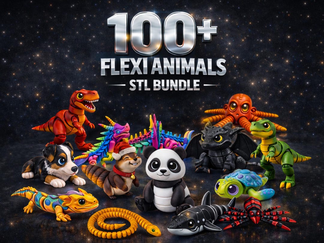 100 Flexi Tiere STL Bundle | 100 Gelenk-3D-Flexi-Tiere-Druckdateien