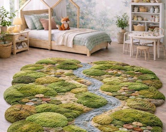 Organic Moss River Rug for Kids Room, Tufted Nature Nursery Area Rug
