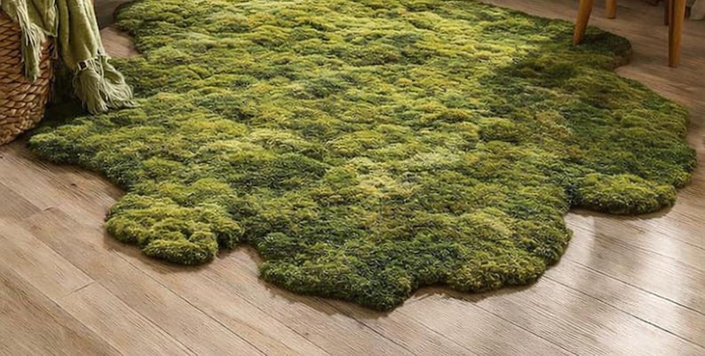 Irregular Moss Rug, Organic Shape Statement Carpet, Nature Inspired Green Area Rug for Living Room Decor image 3