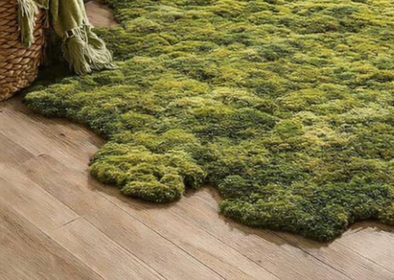 Irregular Moss Rug, Organic Shape Statement Carpet, Nature Inspired Green Area Rug for Living Room Decor image 9