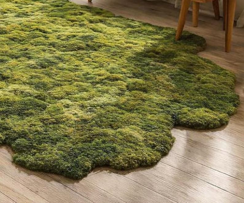 Irregular Moss Rug, Organic Shape Statement Carpet, Nature Inspired Green Area Rug for Living Room Decor image 8