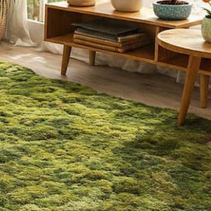 Irregular Moss Rug, Organic Shape Statement Carpet, Nature Inspired Green Area Rug for Living Room Decor image 6