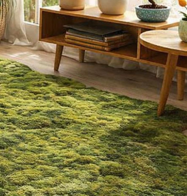 Irregular Moss Rug, Organic Shape Statement Carpet, Nature Inspired Green Area Rug for Living Room Decor image 6