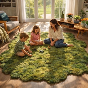 Irregular Moss Rug, Organic Shape Statement Carpet, Nature Inspired Green Area Rug for Living Room Decor image 2