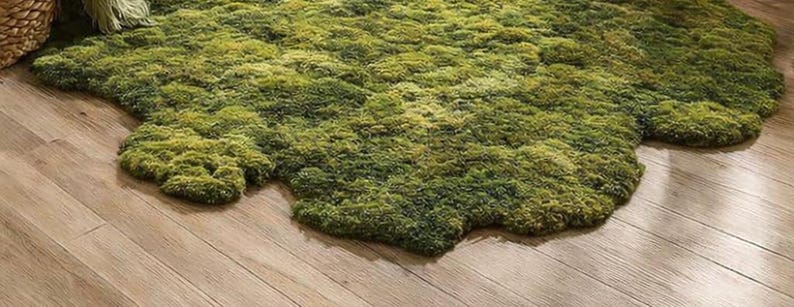 Irregular Moss Rug, Organic Shape Statement Carpet, Nature Inspired Green Area Rug for Living Room Decor image 5