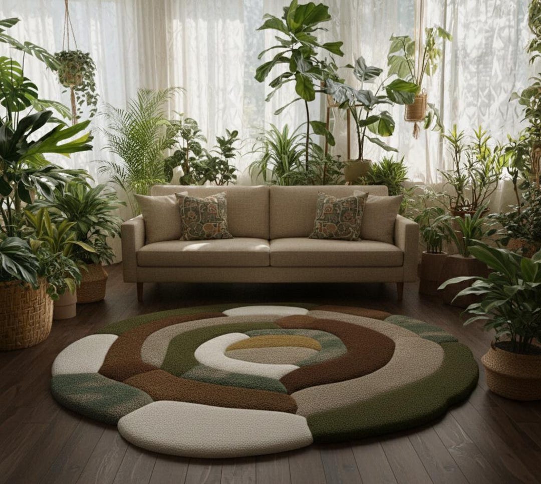 Small Round Forest Rug Modern Forest Green Round Wool Rug - Etsy