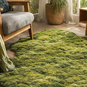 Irregular Moss Rug, Organic Shape Statement Carpet, Nature Inspired Green Area Rug for Living Room Decor image 7