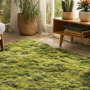 Irregular Moss Rug, Organic Shape Statement Carpet, Nature Inspired Green Area Rug for Living Room Decor image 4