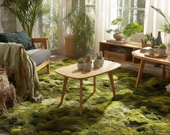 Moss-Inspired Green Wool Rug for Living Room – Organic Nature Carpet
