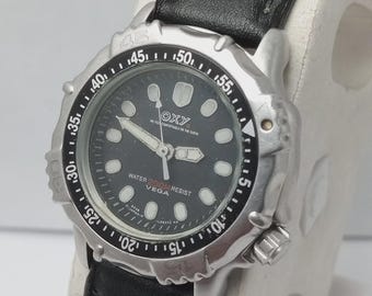 Vintage Citizen Vega Women's Diver Vintage Watch Black Leather Strap