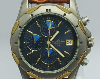 Jacques Lemans Titanium Chronograph Watch Swiss Vintage Blue Dial