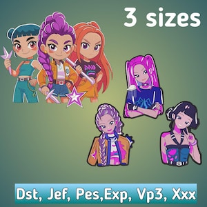 Motif de broderie Kpop Cartoon Girls | Patron de machine Trio Squad (téléchargement instantané)