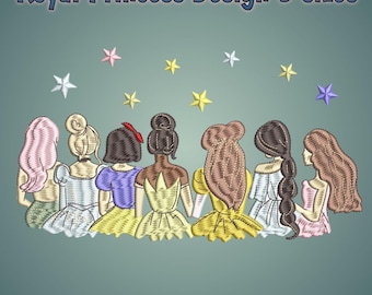 Royal Princess Embroidery Design, Back View Princesses in Ball Gowns Machine File, Instant Download
