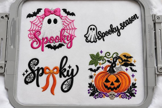 Halloween Embroidery Bundle, Ghost Pumpkin Spooky Design, Machine Embroidery Files DST PES, Jack O Lantern Bow Pattern