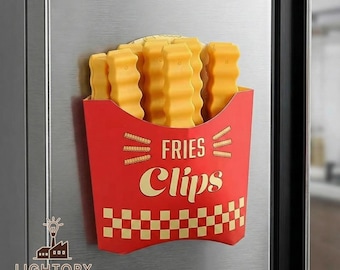 Handmade French Fry Bag Clips Set of 12 – Magnetic Fridge Clips, Paper Cardboard Fries Holder, Reusable Snack Sealing Clips