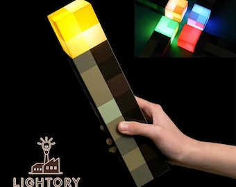 Pixel Torch LED Night Light – 4 Color Rechargeable USB Lamp, Minecraft Style Bedroom Decor, Gamer Gift for Kids & Teens
