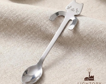 Cat Shaped Stainless Steel Coffee Spoon, Cute Hanging Teaspoon, Dessert & Ice Cream Spoon, Creative Kitchen Gadget Gift