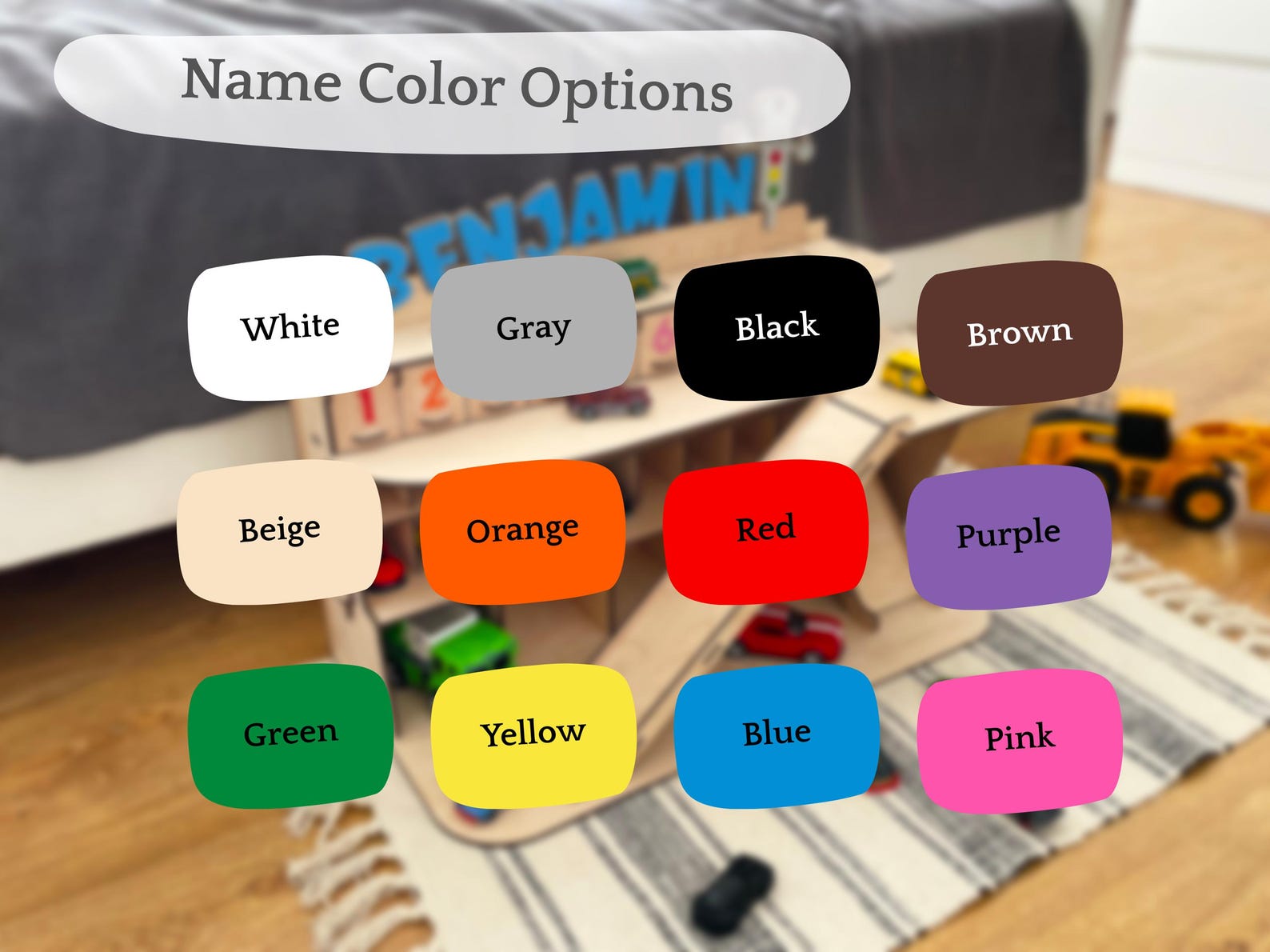 Personalized Wooden Toy Car Garage – Montessori Parking Ramp Organizer ...
