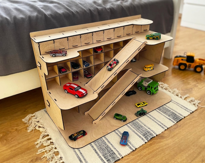 Toy Car Parking Garage, Wooden Toy Garage, Car Ramp Toy, Toy Organizer, Car Race Track, Birthday Gift Toddler, Montessori Toy, Kids Toy