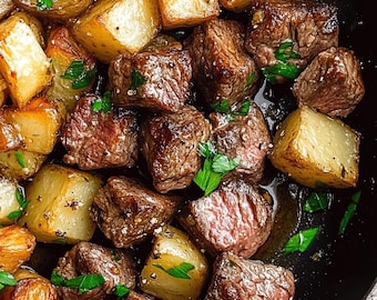 Ricetta di bocconcini di manzo al burro e aglio con patate: cena da 20 minuti (e-book PDF)