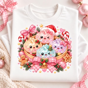 Cute Christmas Dumpling PNG, Kawaii Christmas Dumpling Clipart, Holiday Dumpling PNG, Preppy Bow Girly Christmas Dumpling, Digital Download