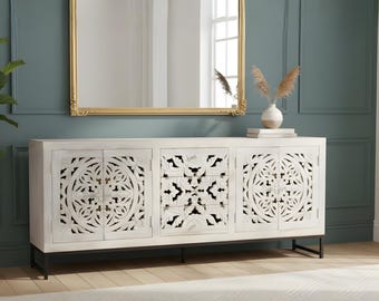 Solid Mango Sideboard  Wood Hand Carved Cabinet