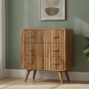 Solid Mango Wood Cabinet - Mid-Century 3-Drawer Chest